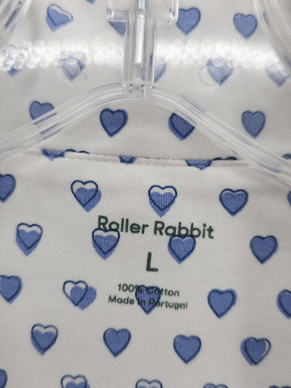 ROLLER RABBIT Blue Hearts Print Pajama Set Short Sleeve Shorts LARGE - Picture 6 of 7